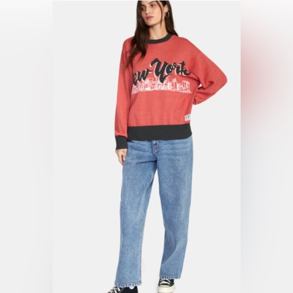 Rvca X Stella Maxwell red New York NYC Skyline Graphic Sweater size small new - Picture 12 of 16